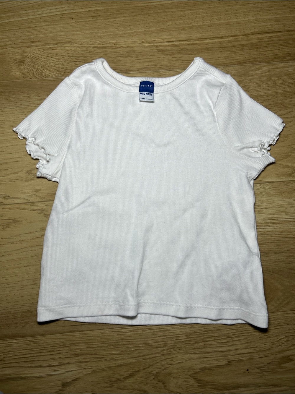 Old Navy White Ribbed Short Sleeve Tee with Ruffle Sleeves